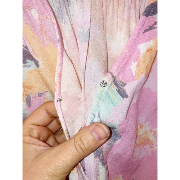 JEN’S PIRATE BOOTY Floral Deep V Neck Pink Peplum Blouse blouson sleeves SZ: XS - Picture 8 of 13